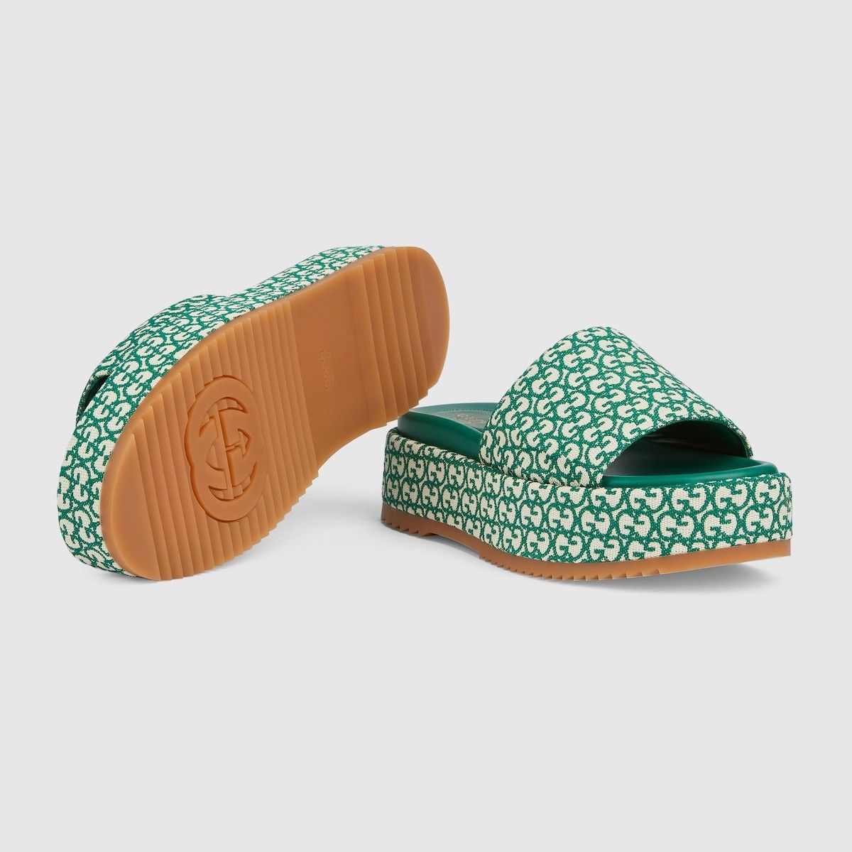 Gucci o1s1wg110425 Women's GG Platform Slide Sandals White & Green Size US 7 / IT 37 - 6 Thumbnail