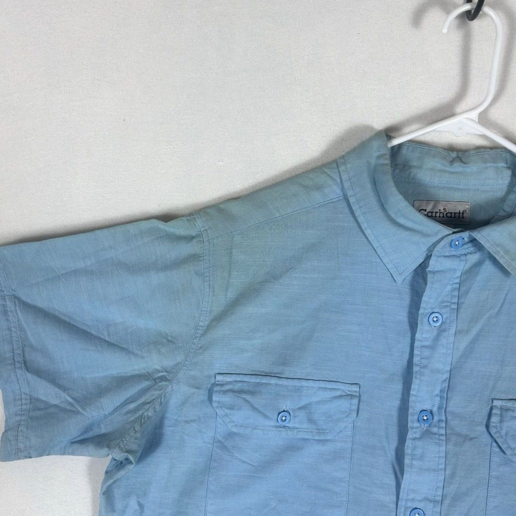 Carhartt Carhartt Short Sleeve Button Up Polo Shirt Mens XL 100% Cotton Blue Work STAINED Size US XL / EU 56 / 4 - 2 Thumbnail