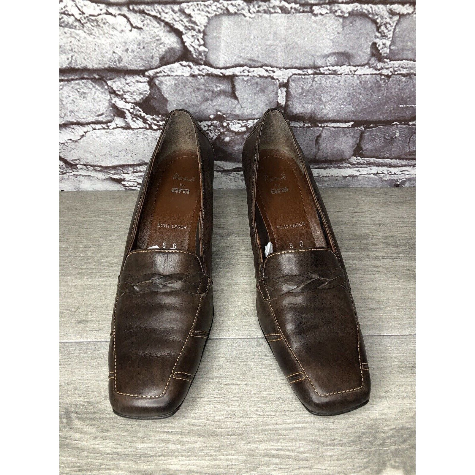 Other Rene By Ara Brown Leather Braided Square Toe Pump Heels Shoe Size US 7 / IT 37 - 18 Thumbnail