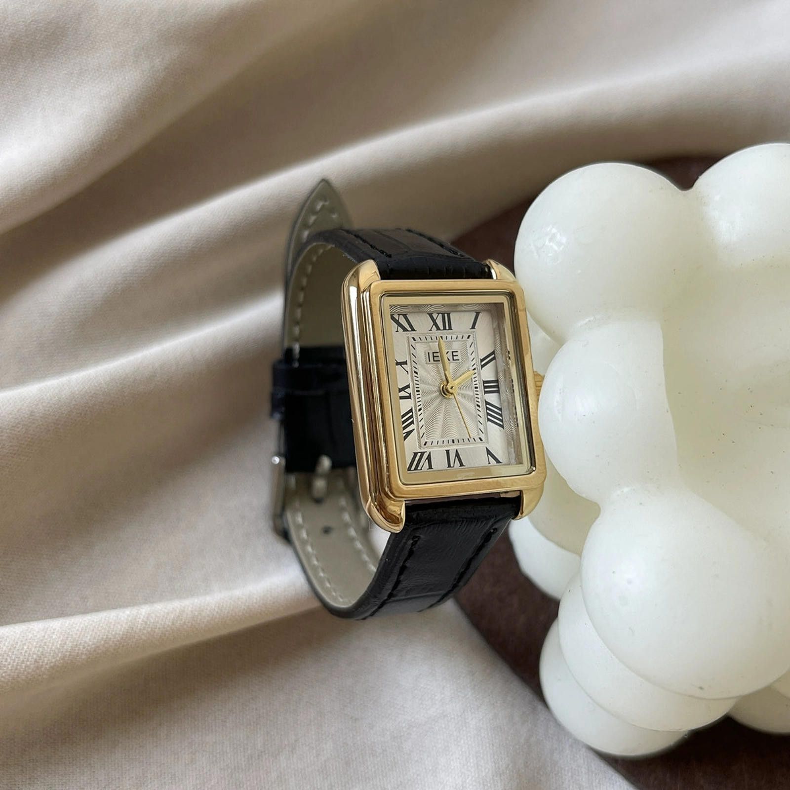 Jewelry Leather Strap Rectangular Gold Watch, Classic Wristwatch Size ONE SIZE - 3 Thumbnail