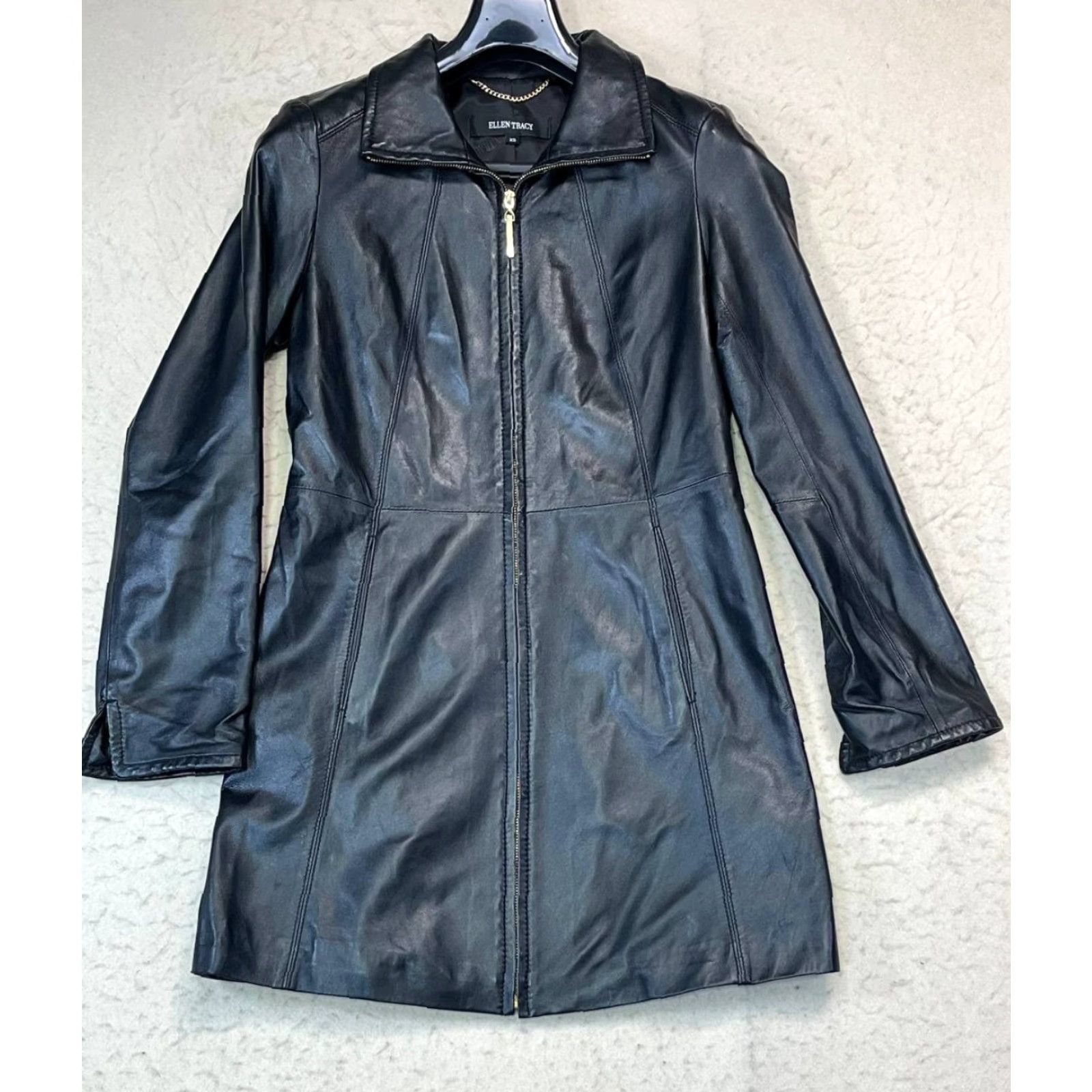 Ellen Tracy Ellen Tracy Jacket Women XS Black Leather Long Coat Zip Overcoat Classic Fall Winter Long Coat Women XS Leather Jacket Black Ellen Tracy Size XS / US 0-2 / IT 36-38 - 2 Thumbnail