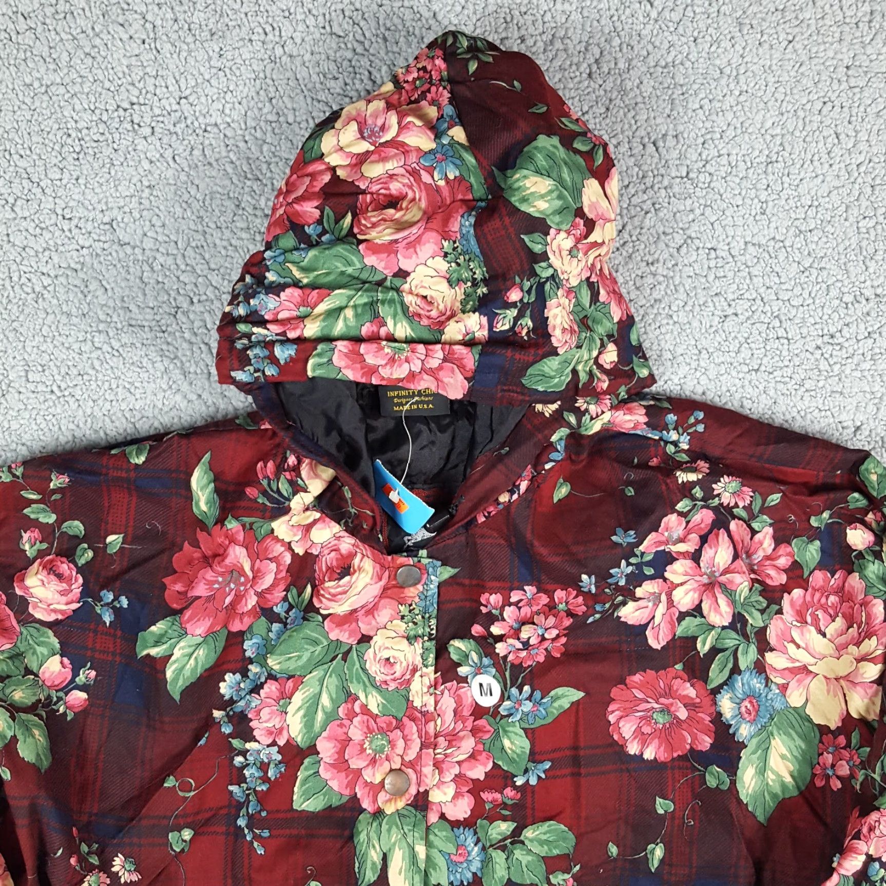 Pinko Vintage Infinity Chic 80s Women's Windbreaker Jacket M Pink Plaid Floral Casual Outdoor Y2K Size M / US 6-8 / IT 42-44 - 2 Thumbnail
