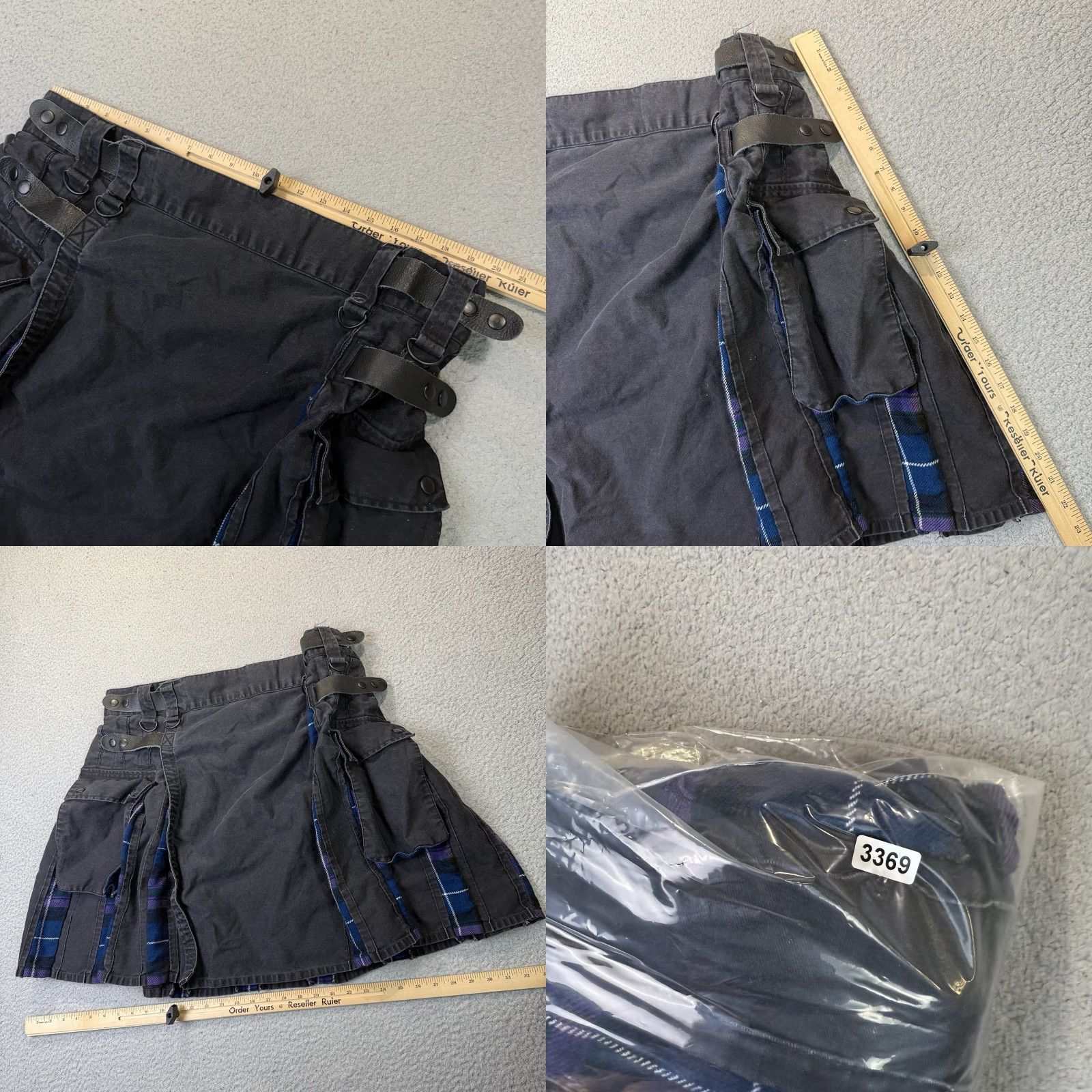 Vintage UFS Kilt Mens 46 Black Blue Purple Tartan Gothic Cotton Pockets Buckle Cargo Workwear Casual Travel Size US 30 / EU 46 - 8 Thumbnail