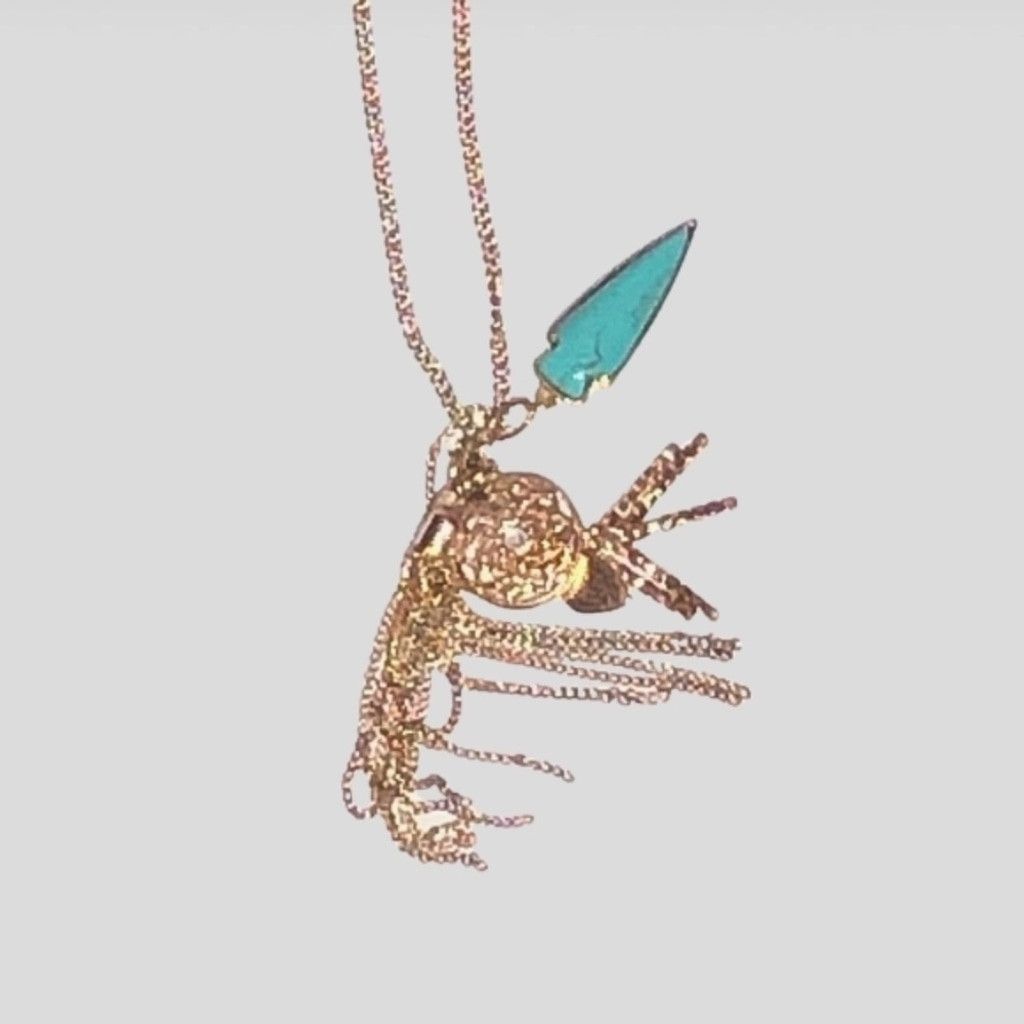 Vintage Charm Necklace & Stud Earrings Jewelry Set Gold Turquoise Size ONE SIZE - 4 Thumbnail
