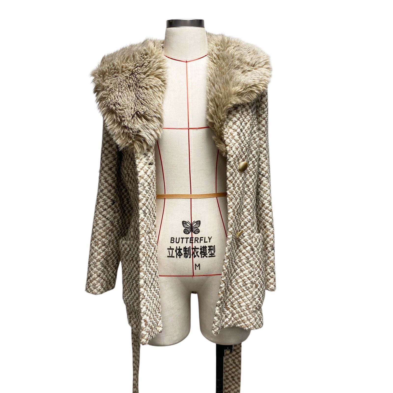 & Other Stories Vintage Womens Size 8 Fur Collar Tweed Button Up Coat Size M / US 6-8 / IT 42-44 - 4 Thumbnail