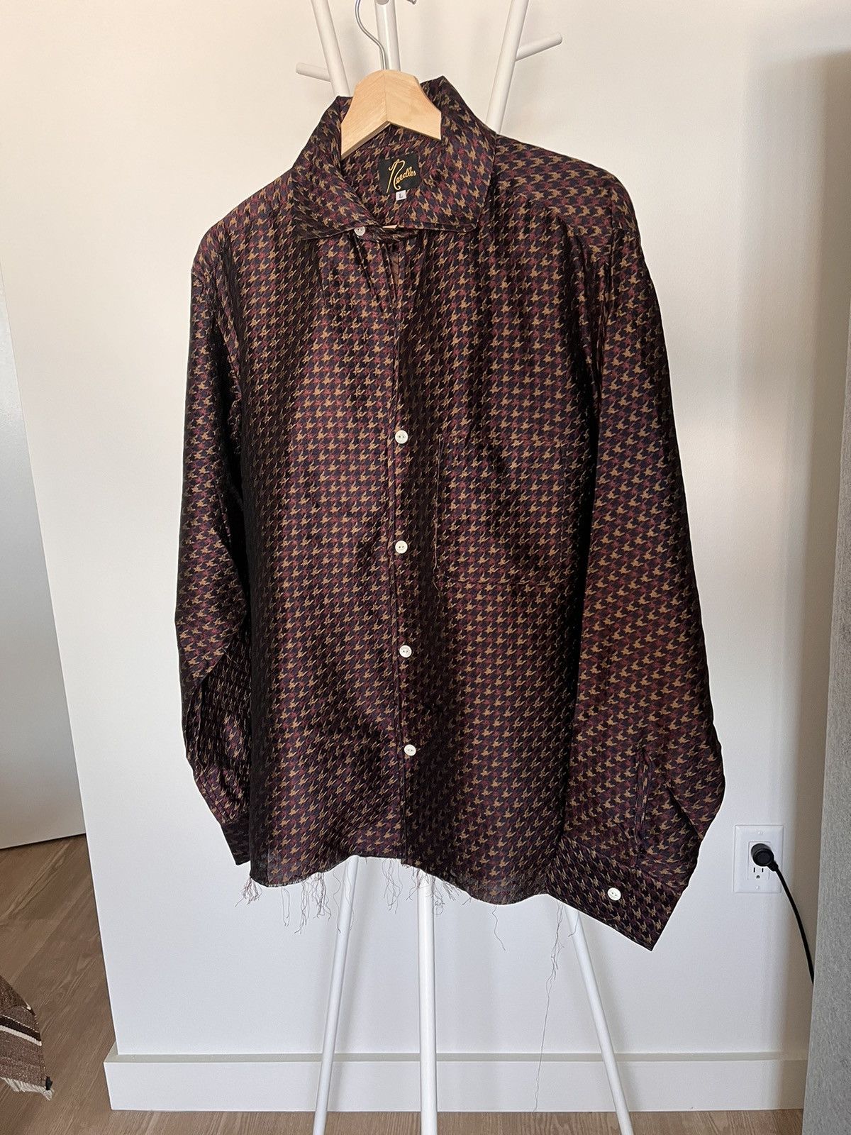 image of Needles Cut-Off Italian Collar Shirt in Grey, Men's (Size Large)