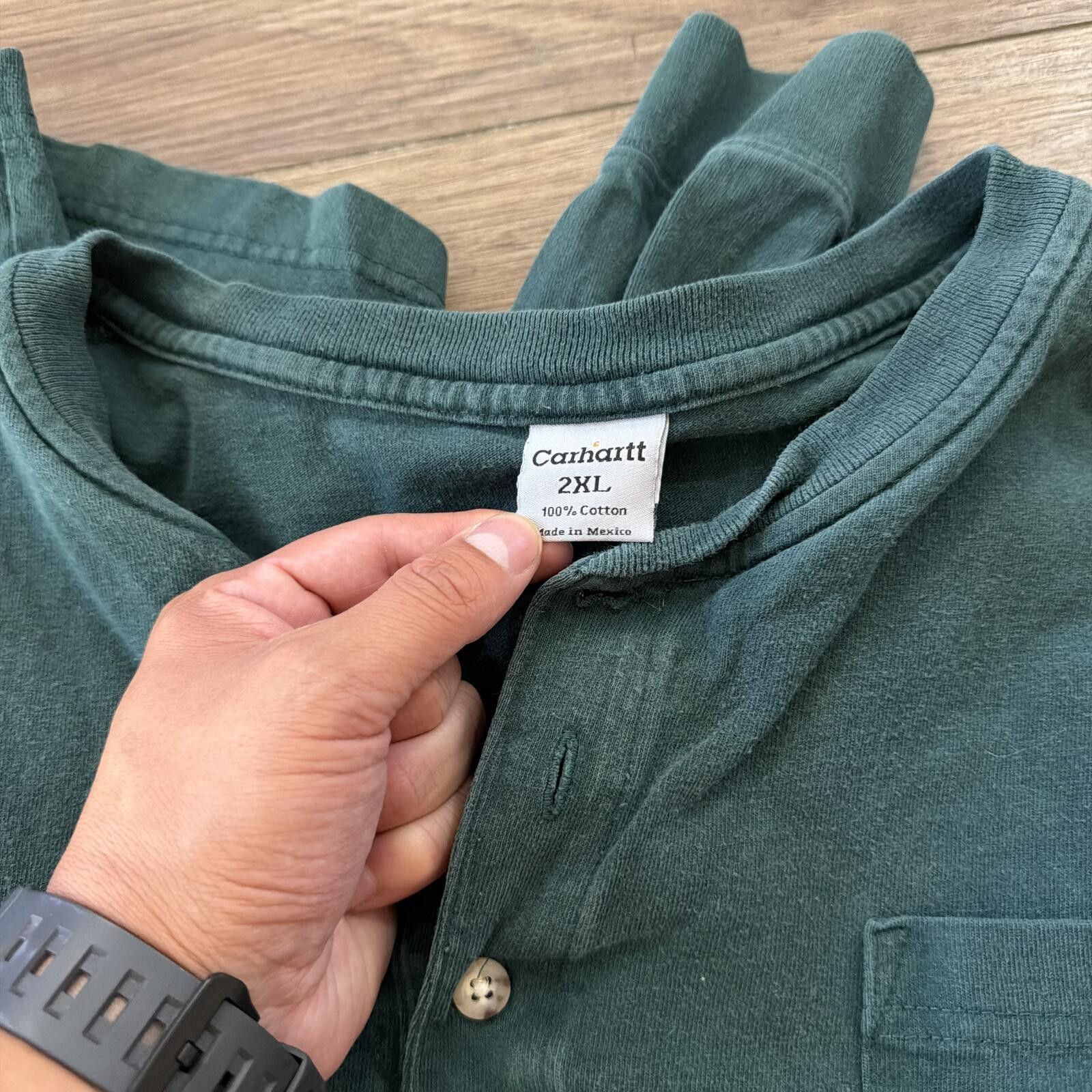 Carhartt Carhartt Green Long Sleeve Henley Pocket Shirt Vintage Y2K Size US XXL / EU 58 / 5 - 4 Thumbnail