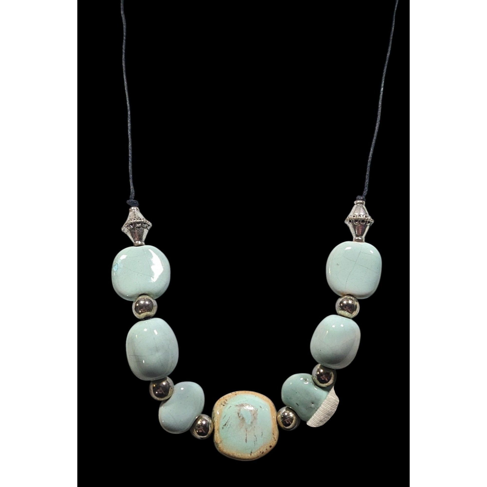 Other Handmade Light Blue Ceramic Beaded Necklace With Silver Tone Size ONE SIZE - 2 Thumbnail