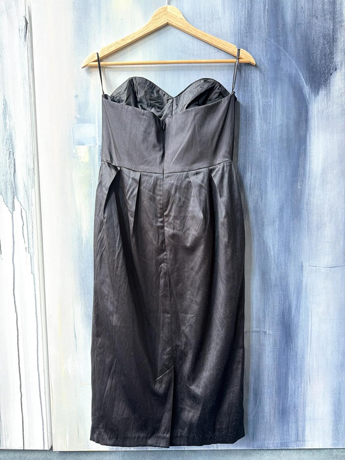 Asos ASOS Black Strapless Midi Satin Cocktail Dress XS - S Size S / US 4 / IT 40 - 4 Thumbnail