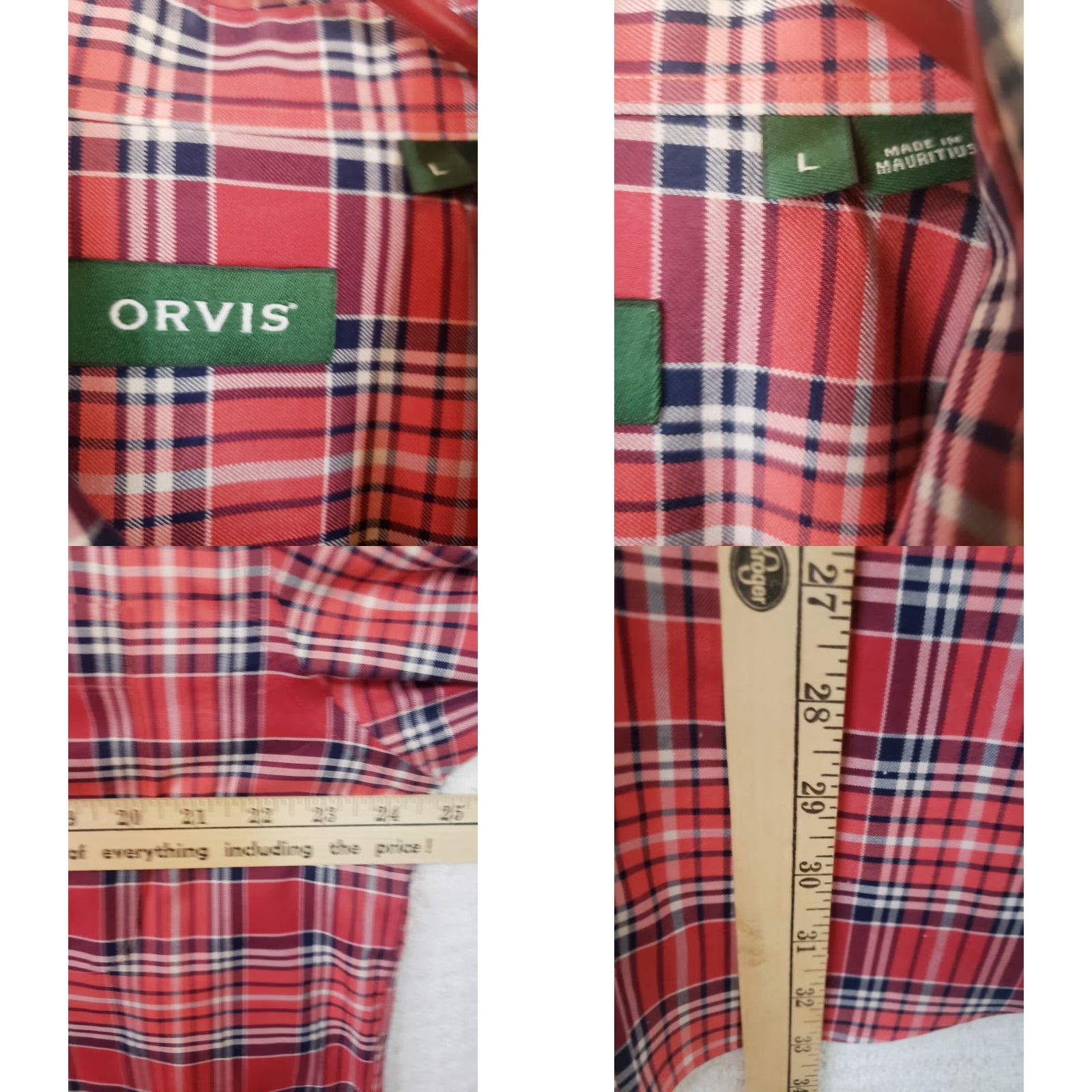 Orvis Orvis Shirt L Red Plaid Long Sleeve Button-Down 100% Cotton Button-Front Pocket Men Regular Size L Mens Size US L / EU 52-54 / 3 - 8 Thumbnail