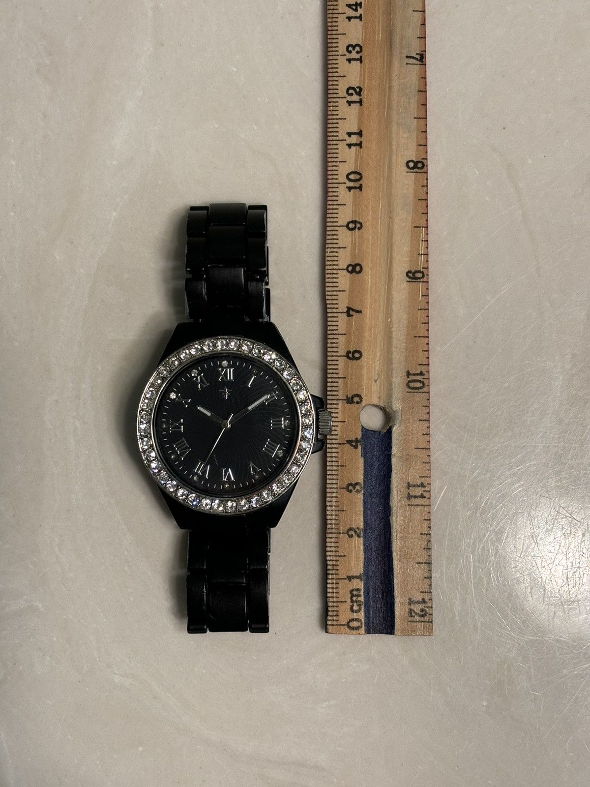 Japanese Brand Black Watch 38 mm Crystal Rhinestone Bezel Spiral Dial Ice Size 38 - 6 Thumbnail