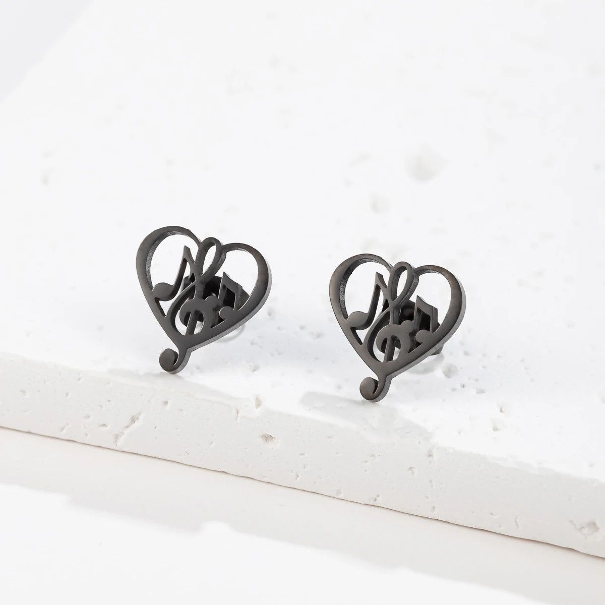 Jewelry Heart of Note Stud Earrings Charm Earring Gift Size ONE SIZE - 2 Thumbnail
