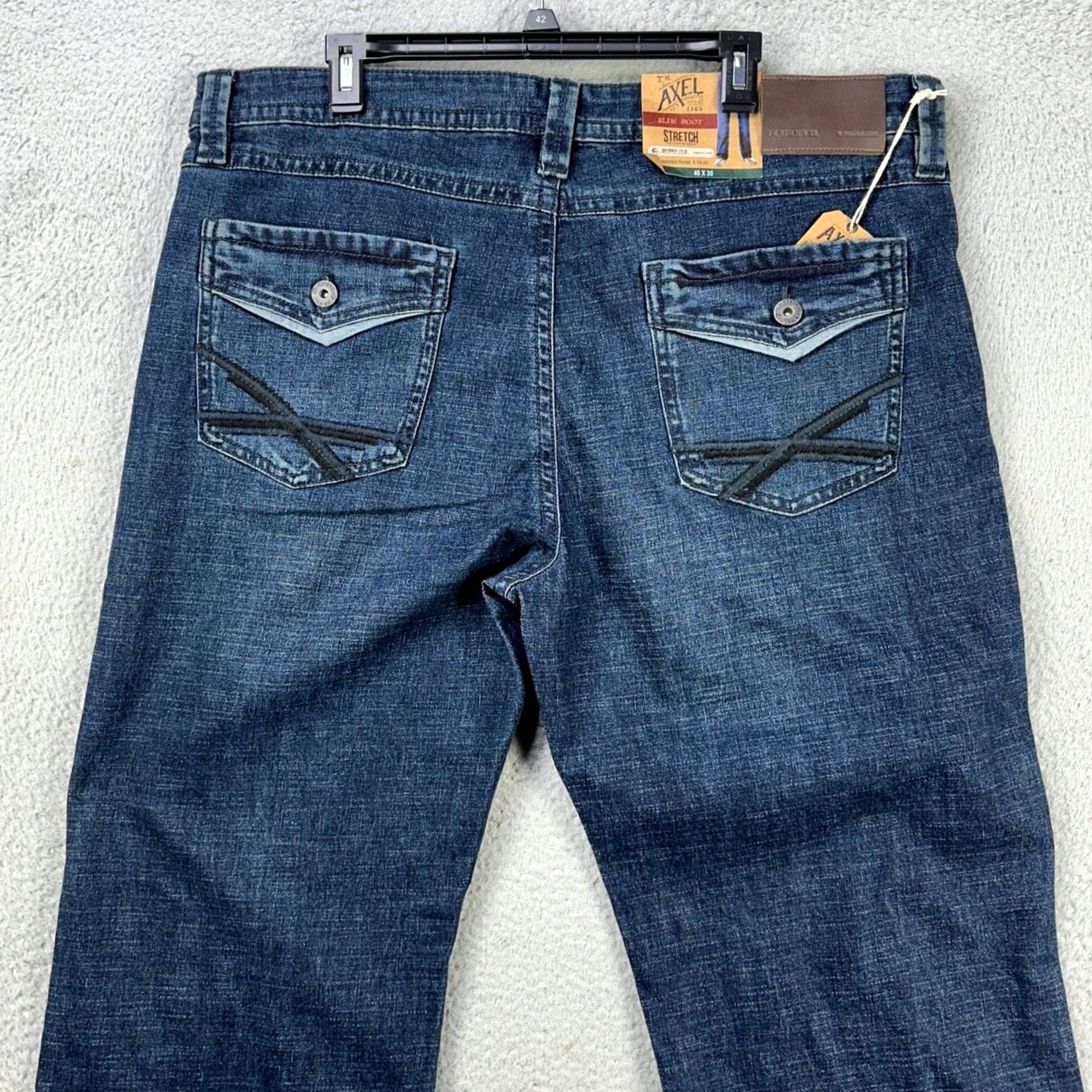 Denime T.K. Axel Jeans Slim Boot Mens 40X30 Blue Dark Washed 5 Pocket Denim NEW Size US 40 / EU 56 - 3 Thumbnail