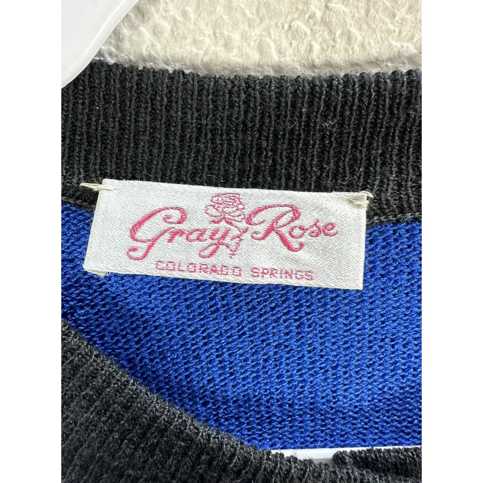Vintage VINTAGE Gray Rose Blue Black Knit Jacket Sz XS Shoulder Pads Buttoned Jacket Womens Fashion Basic Jacket Size XS / US 0-2 / IT 36-38 - 3 Thumbnail