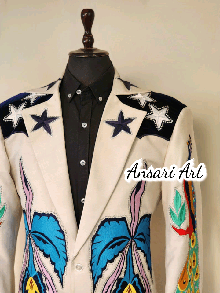 Other Men 2Pc Bespoke Peacock Embroidered Wedding cocktail Outfits Size 42L - 4 Thumbnail