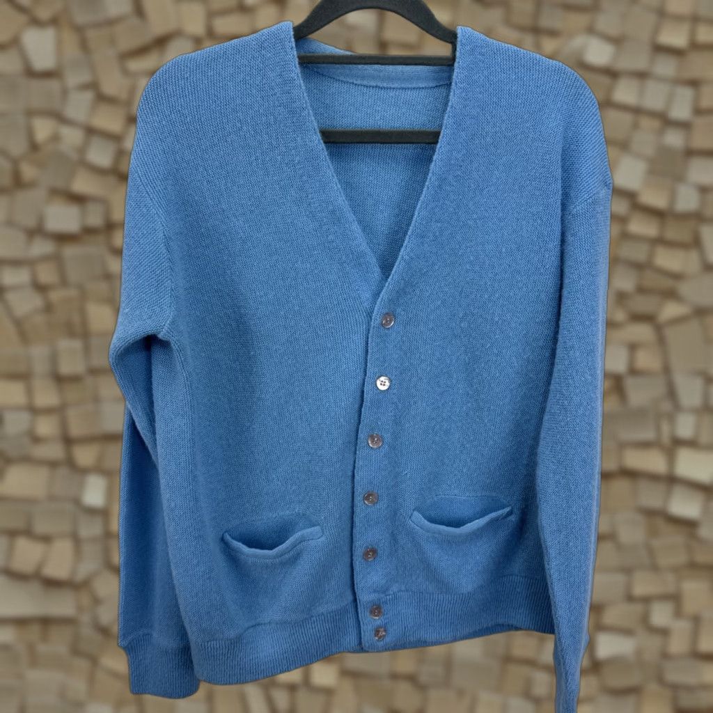 Vintage VINTAGE Cardigan Mens M Blue 60s 70s Wool Button Up Pockets Classic Cardigan Sweater Knit Tightly Woven N/A Size US M / EU 48-50 / 2 - 1 Thumbnail