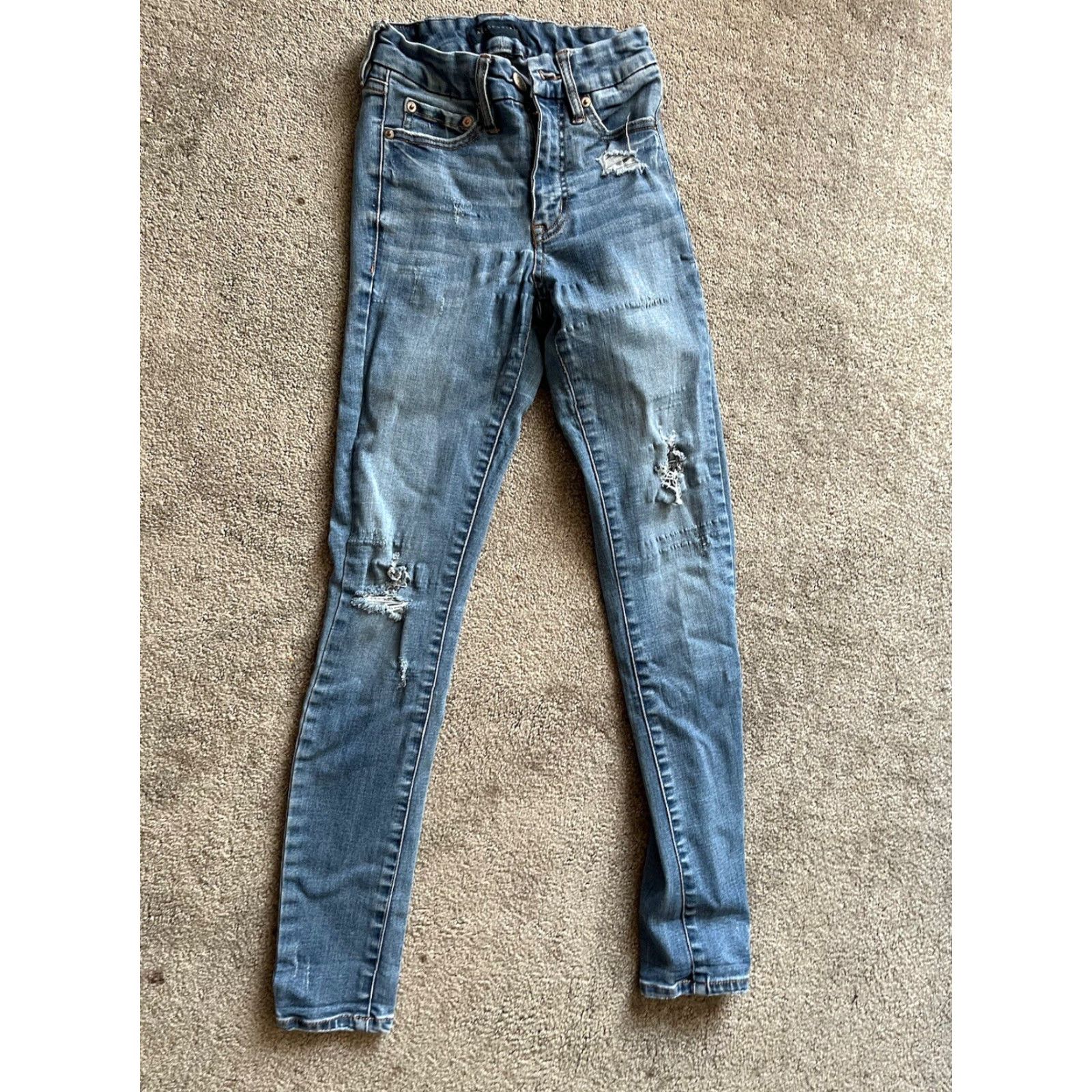 Vintage Aéropostale Jeans 00 Hi Rise Distressed Stretch Denim 5-Pocket Blue Regular Womens Size 24" / US 00 / IT 34 - 4 Thumbnail