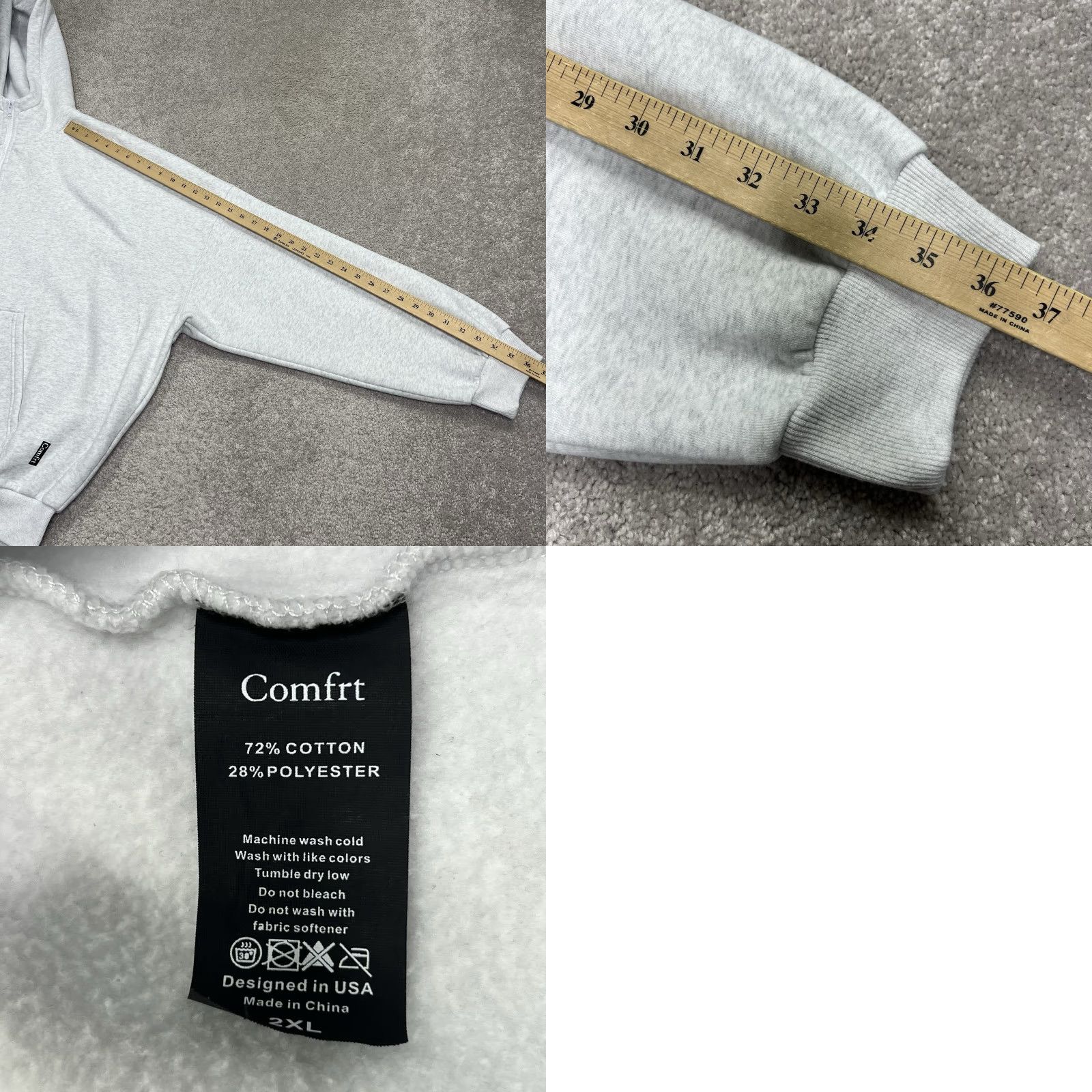 Vintage VINTAGE Comfrt Hoodie Unisex 2XL Light Gray Full Zip Heavyweight Oversized Sweatshirt Size US XXL / EU 58 / 5 - 9 Thumbnail