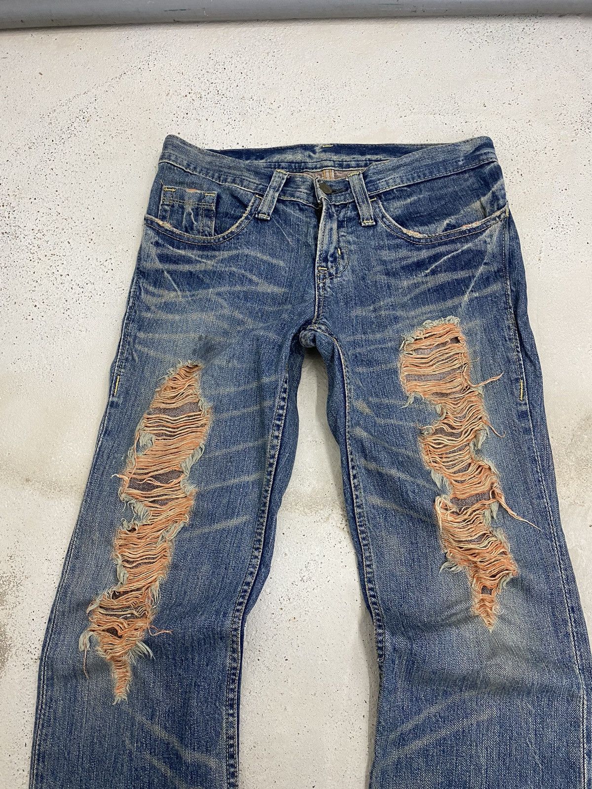 If Six Was Nine × Japanese Brand × Le Grande Bleu (L.G.B.) Flare Distressed Denim Orange Mud Jean Size US 30 / EU 46 - 7 Thumbnail