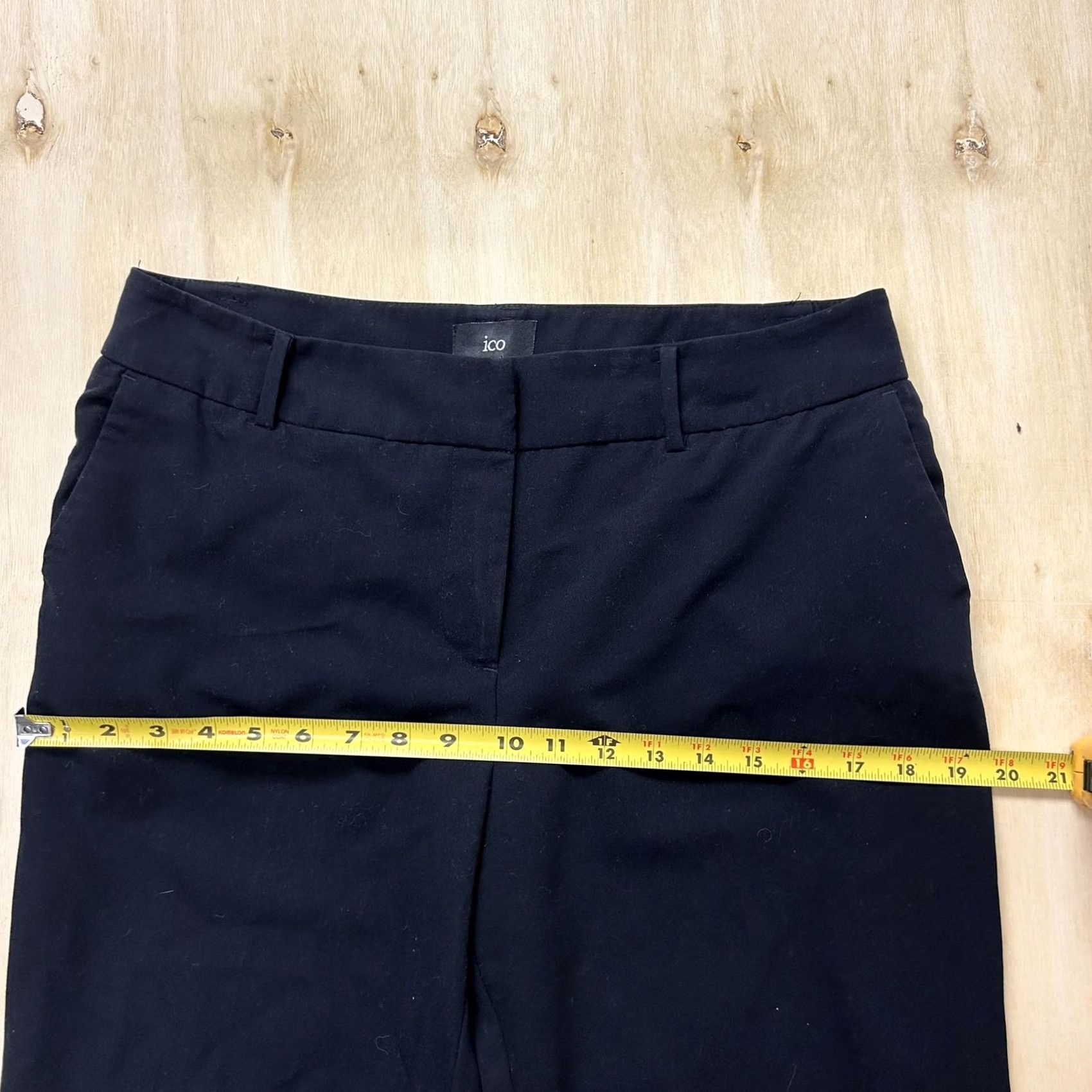 Vintage VINTAGE? No. Ico Dress Pants Womens 10 Black Straight Leg Flat Front Stretch Career Work Size 32" / US 10 / IT 46 - 6 Thumbnail