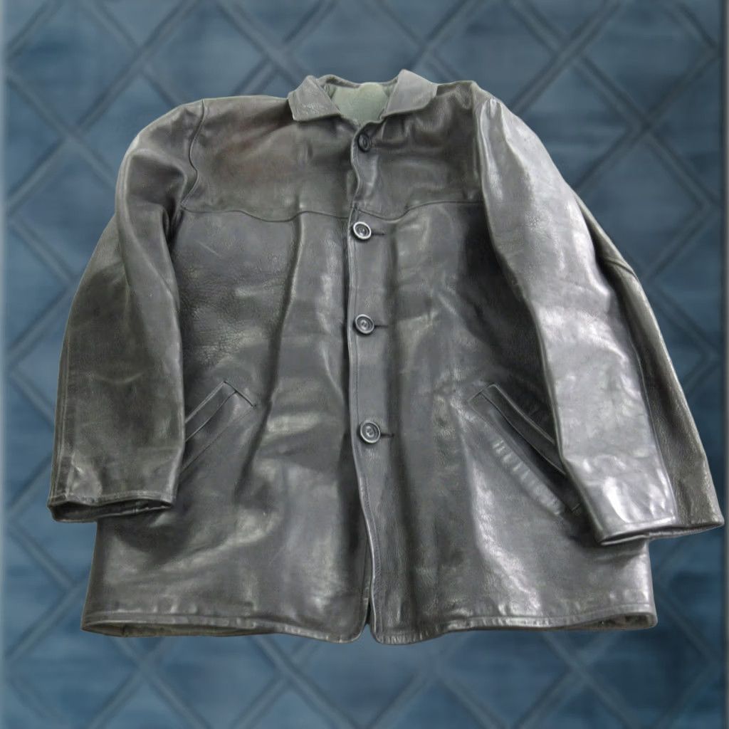 Vintage Rebelstoke Coat Mens L Overcoat Leather Wool Lined Winter Mid-Length Button Pockets Ironwork Collar Mens Size US L / EU 52-54 / 3 - 1 Thumbnail