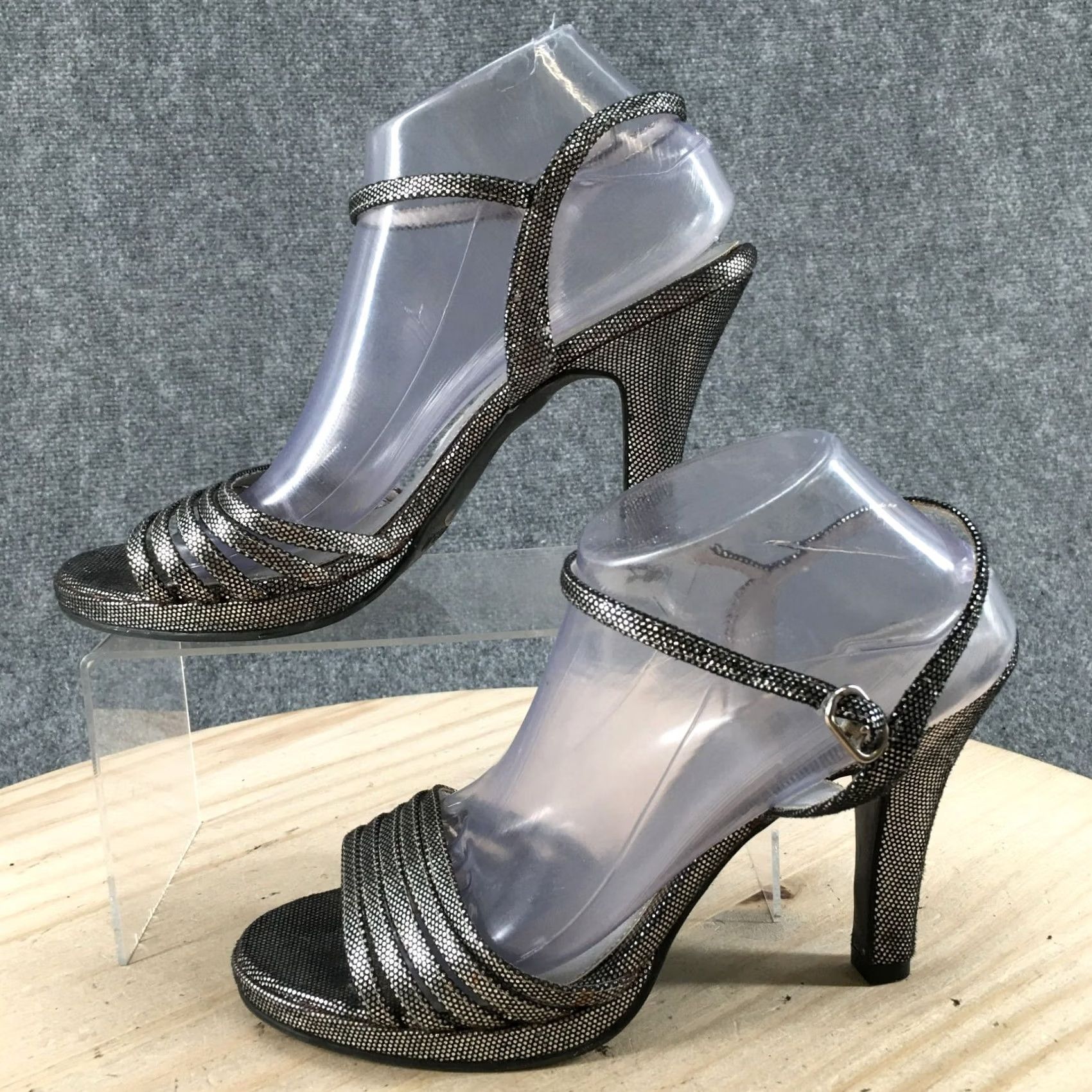 American Eagle Outfitters American Eagle Outfitters Sandals Womens 10 Ankle Straps Gray Fabric Heels Buckle Sparkle Size US 10 / IT 40 - 2 Thumbnail