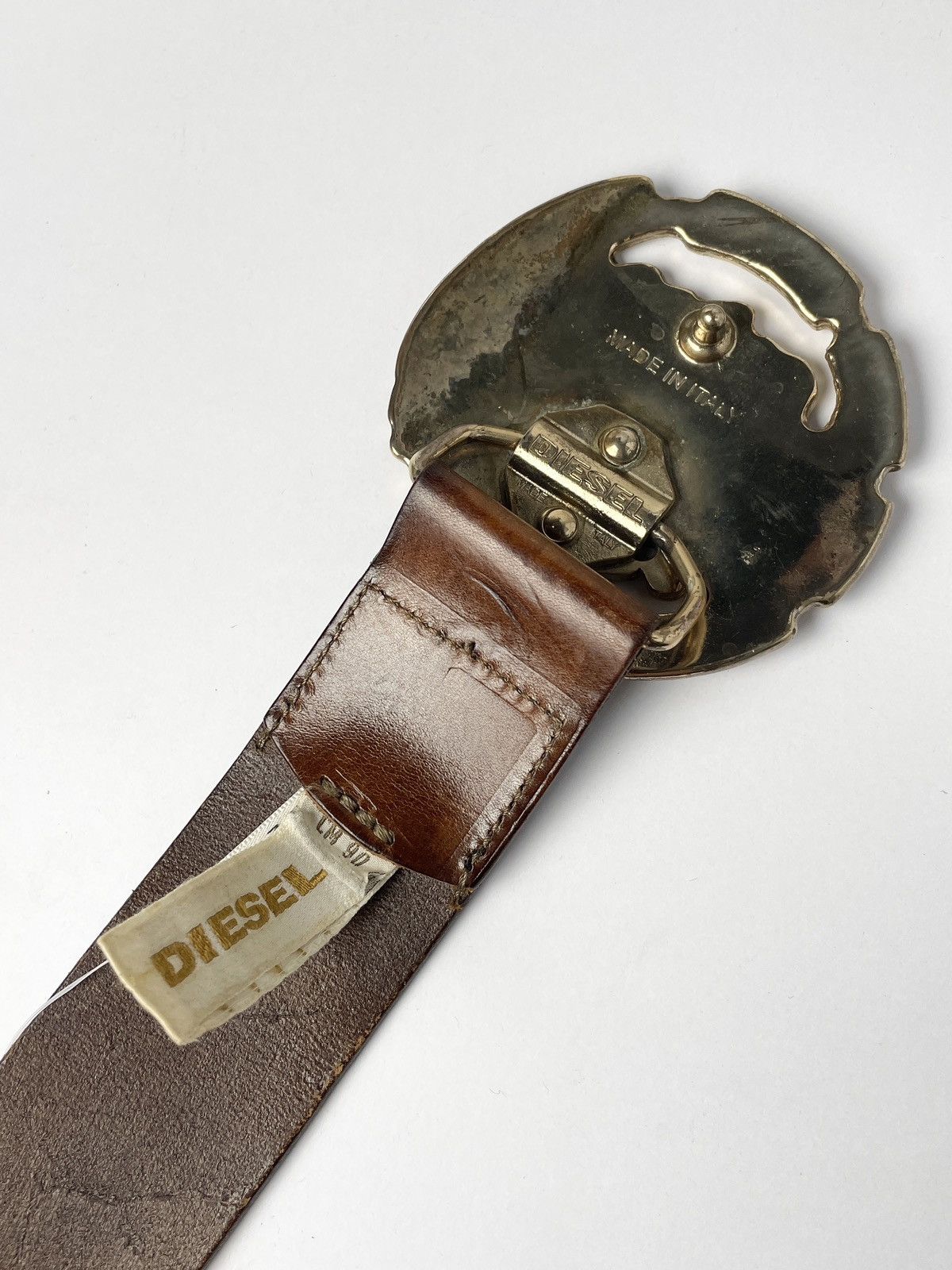 Diesel × Vintage VINTAGE Diesel Gold Punk big buckle Leather Belt Italy made Size 36 - 9 Thumbnail