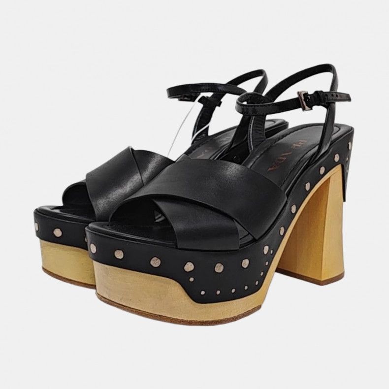 Prada PRADA Black Leather High-Heel Sandals Size US 6 / IT 36 - 1 Thumbnail