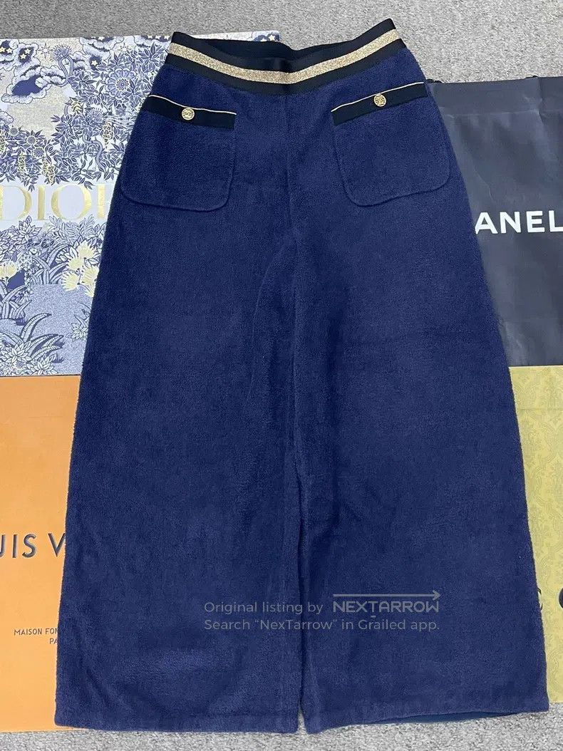 Chanel Chanel Dark blue towel material wide-leg trousers Size 25" / US 0 / IT 36 - 1 Thumbnail