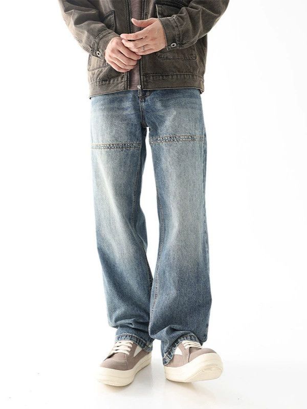 Jean American distressed patchwork straight loose versatile jeans Size US 32 / EU 48 - 1 Thumbnail