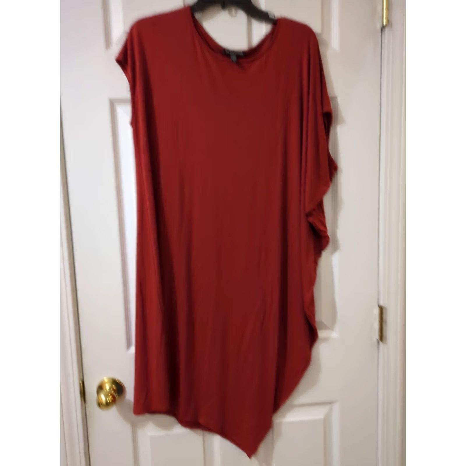 Eileen Fisher Eileen Fisher Shift Dress Jersey Asymmetrical Knee Length S Womens Brick Red 95% viscose 5% spandex Size S / US 4 / IT 40 - 2 Thumbnail