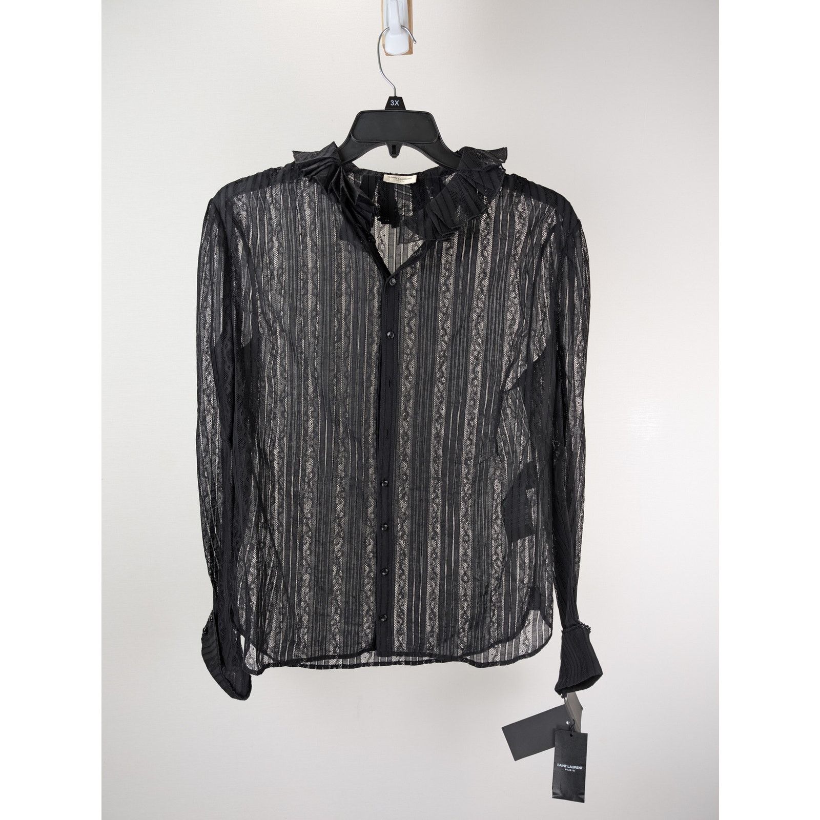 Saint Laurent Paris o1rshd1 Chemise Blouse Femme Dentelle Galon Shirt in Black Size US M / EU 48-50 / 2 - 2 Thumbnail
