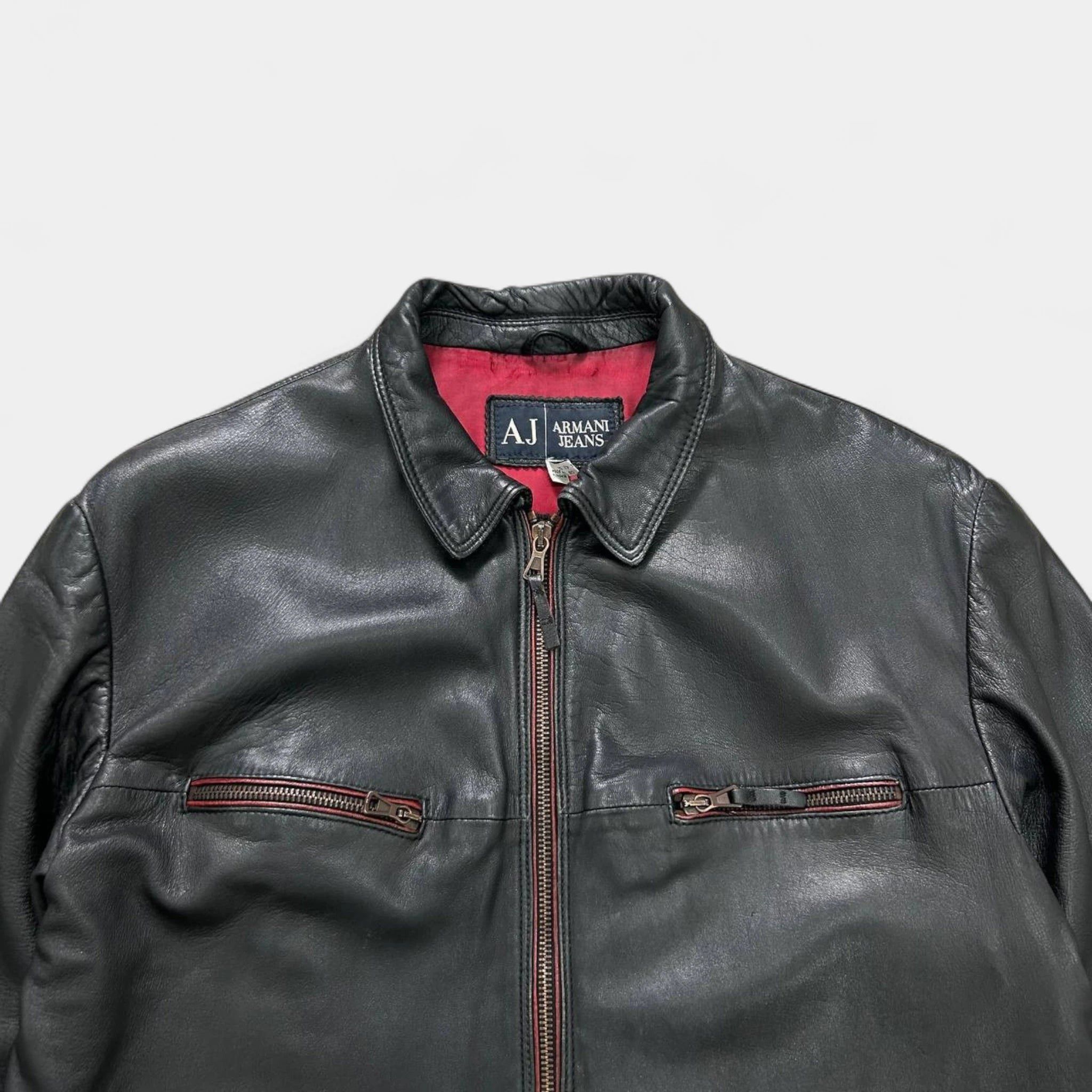 Armani Armani Jeans 90s Black Leather Blazer Jacket Size US L / EU 52-54 / 3 - 2 Thumbnail
