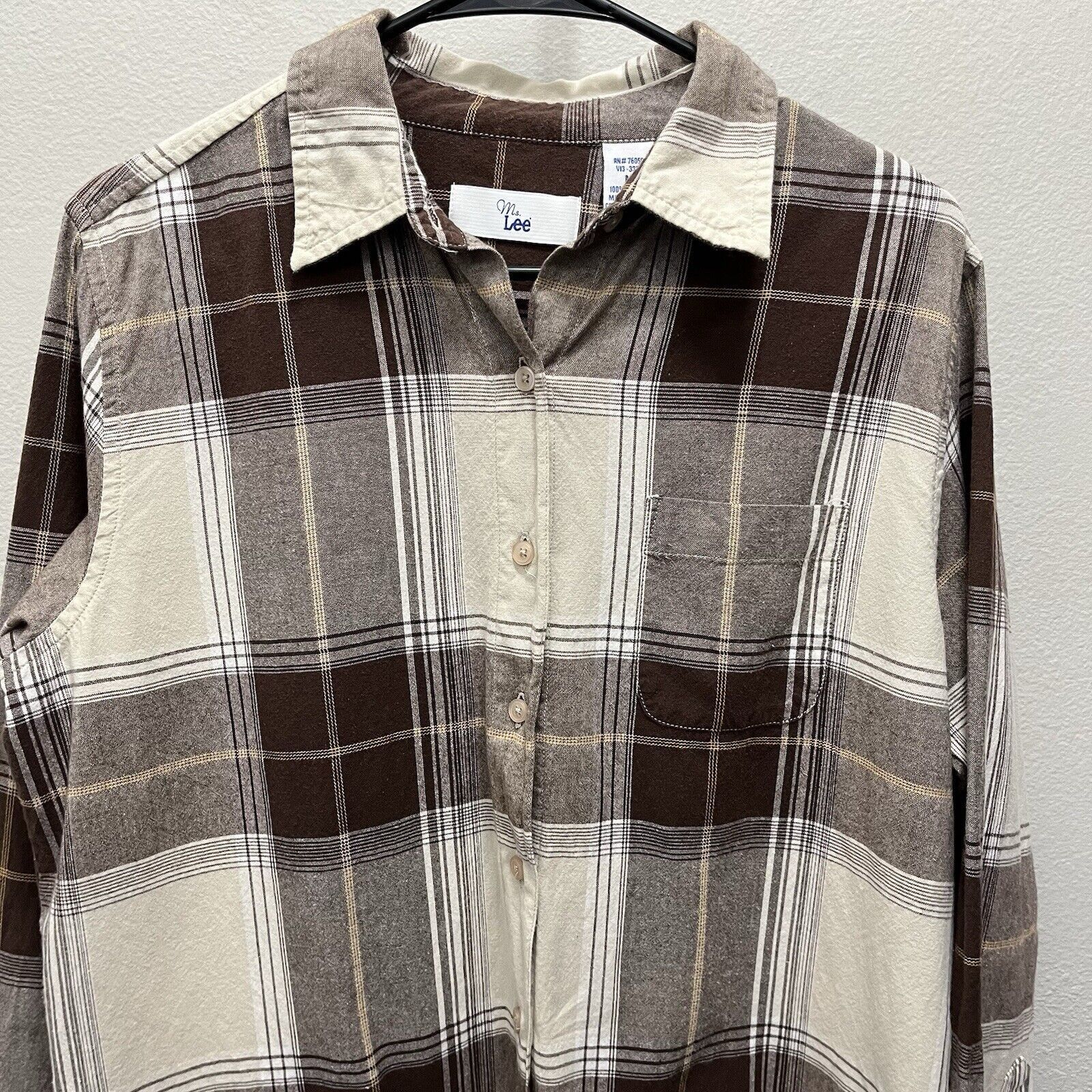 Lee Ms. Lee | Vintage 90s Brown Tan Plaid Long Sleeve Button Top Size M / US 6-8 / IT 42-44 - 3 Thumbnail