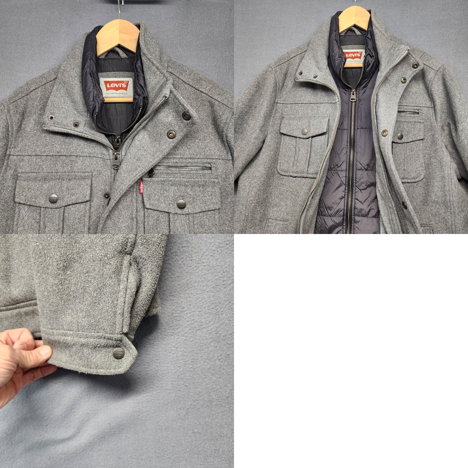 Levi's Levi's Jacket Mens Large Gray Wool Blend Quilted Lined Field Coat Snap Zip Military Jacket Pockets Zipper Logo Vintage No Mens Size US L / EU 52-54 / 3 - 9 Thumbnail