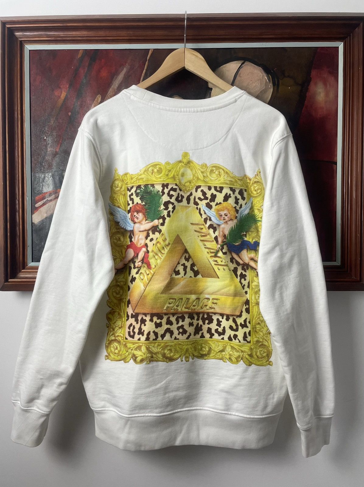 image of Palace Triferg Logo Skate Crewneck White Gold Angel, Men's (Size Large)