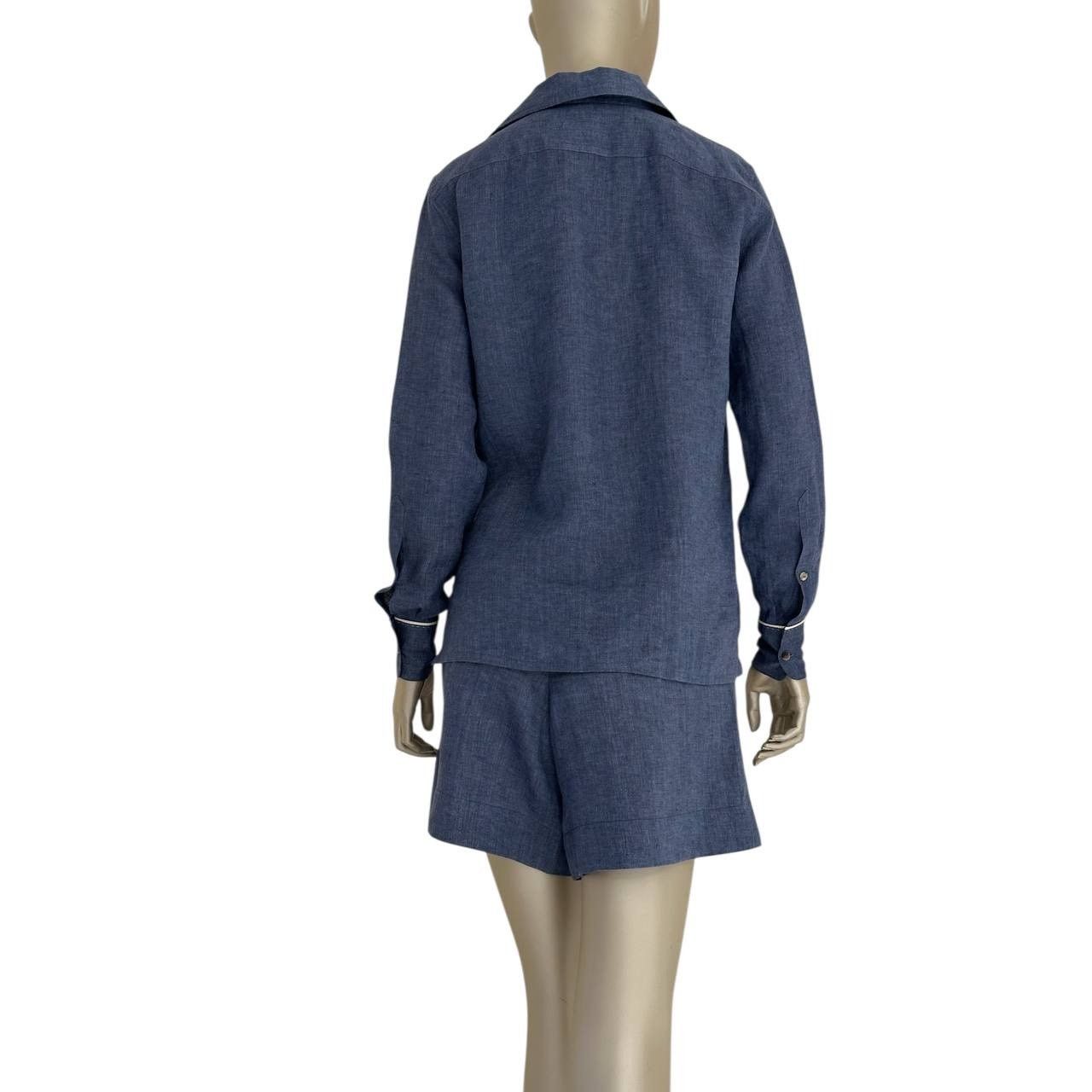 Loro Piana Loro Piana Blue Linen Shirt & Shorts Set - Size 38 Size 26" / US 2 / IT 38 - 2 Thumbnail
