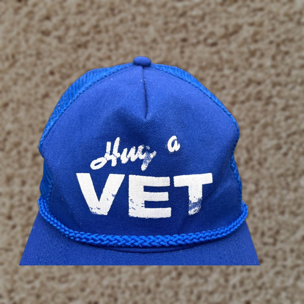 Vintage Hug A Vet Hat Cap Snap Back Adult One Size Blue Polyester Hatch Trucker Made USA Size ONE SIZE - 1 Thumbnail