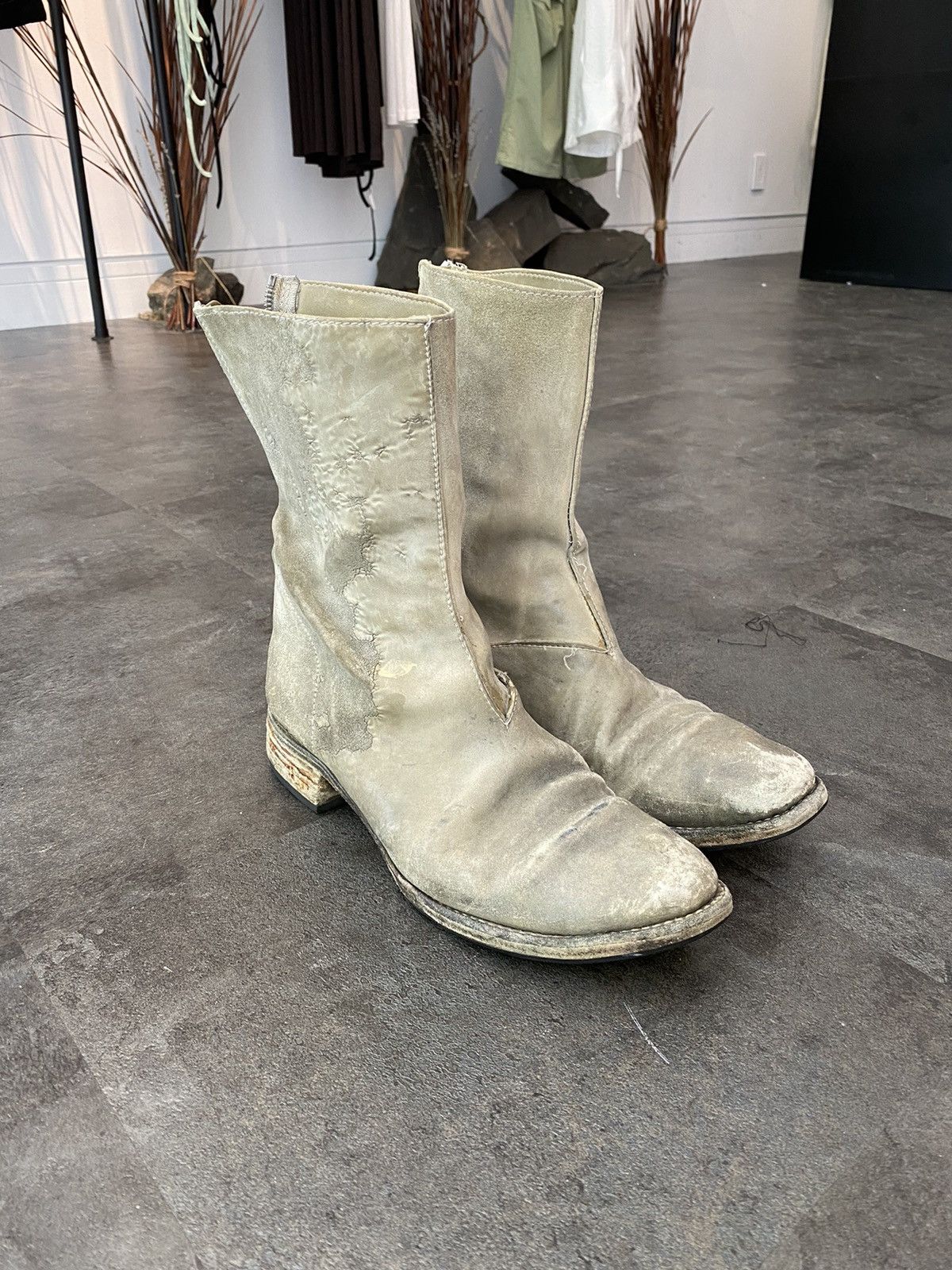 Pre-owned Carol Christian Poell Scar Leather Tornado Zip Boots In White