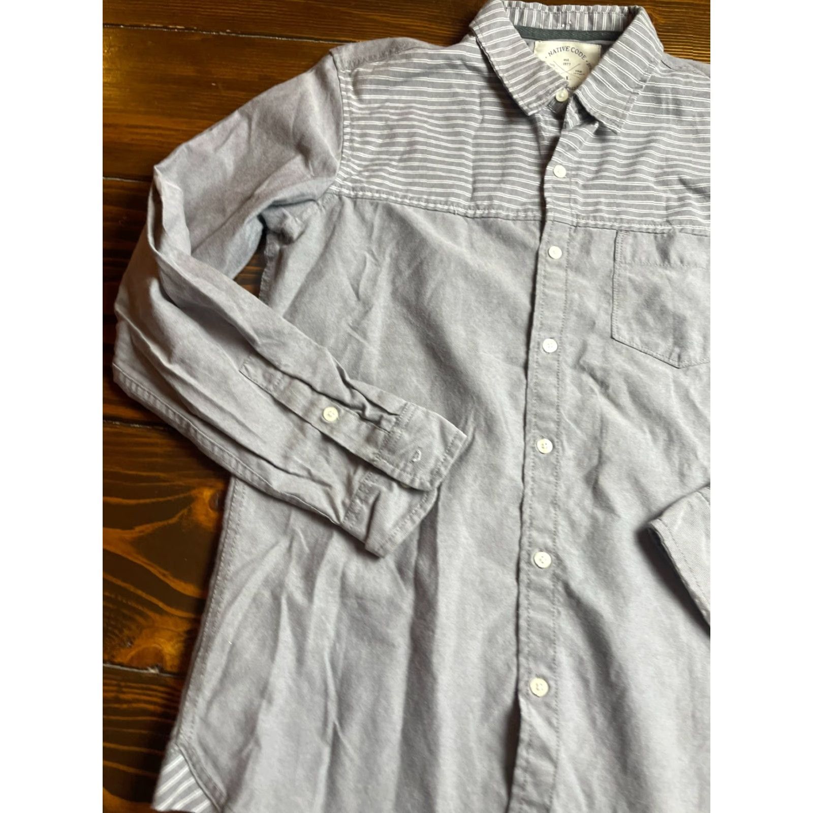 Native Native Code Shirt Mens L Gray Striped Slim Button Up Long Sleeve Size US L / EU 52-54 / 3 - 4 Thumbnail