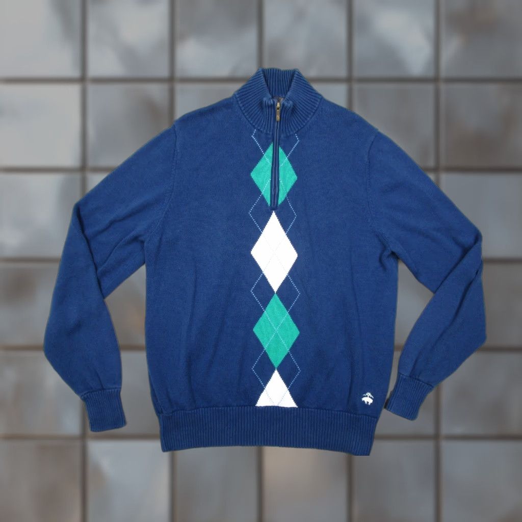 Brooks Brothers BROOKS BROTHERS Sweater Men Larg e Blue Supima 1/4 Zip Argyle Pullover Golf Knit Pullover All Seasons Casual Workwear sweater Size US L / EU 52-54 / 3 - 1 Thumbnail