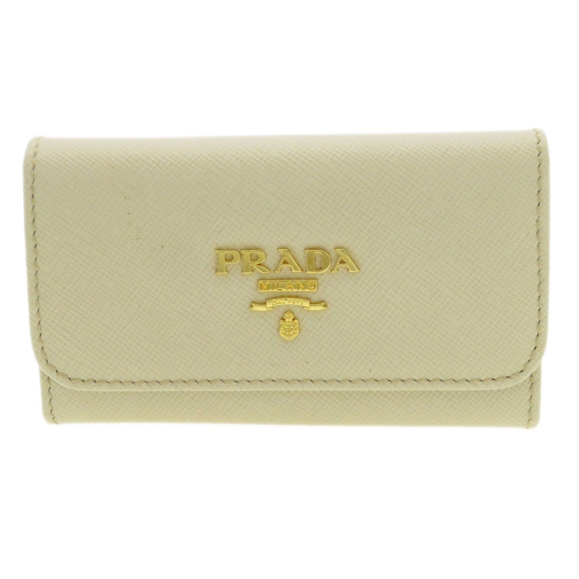 image of Prada 1M0222 Motif Sera Key Case Leather Women's in White
