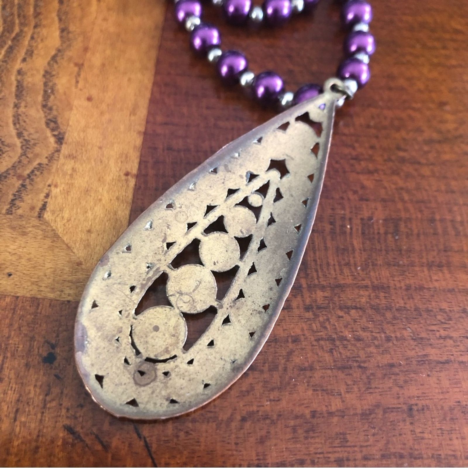 Handmade Handcrafted double strand purple Czech Pearl necklace Size ONE SIZE - 10 Thumbnail