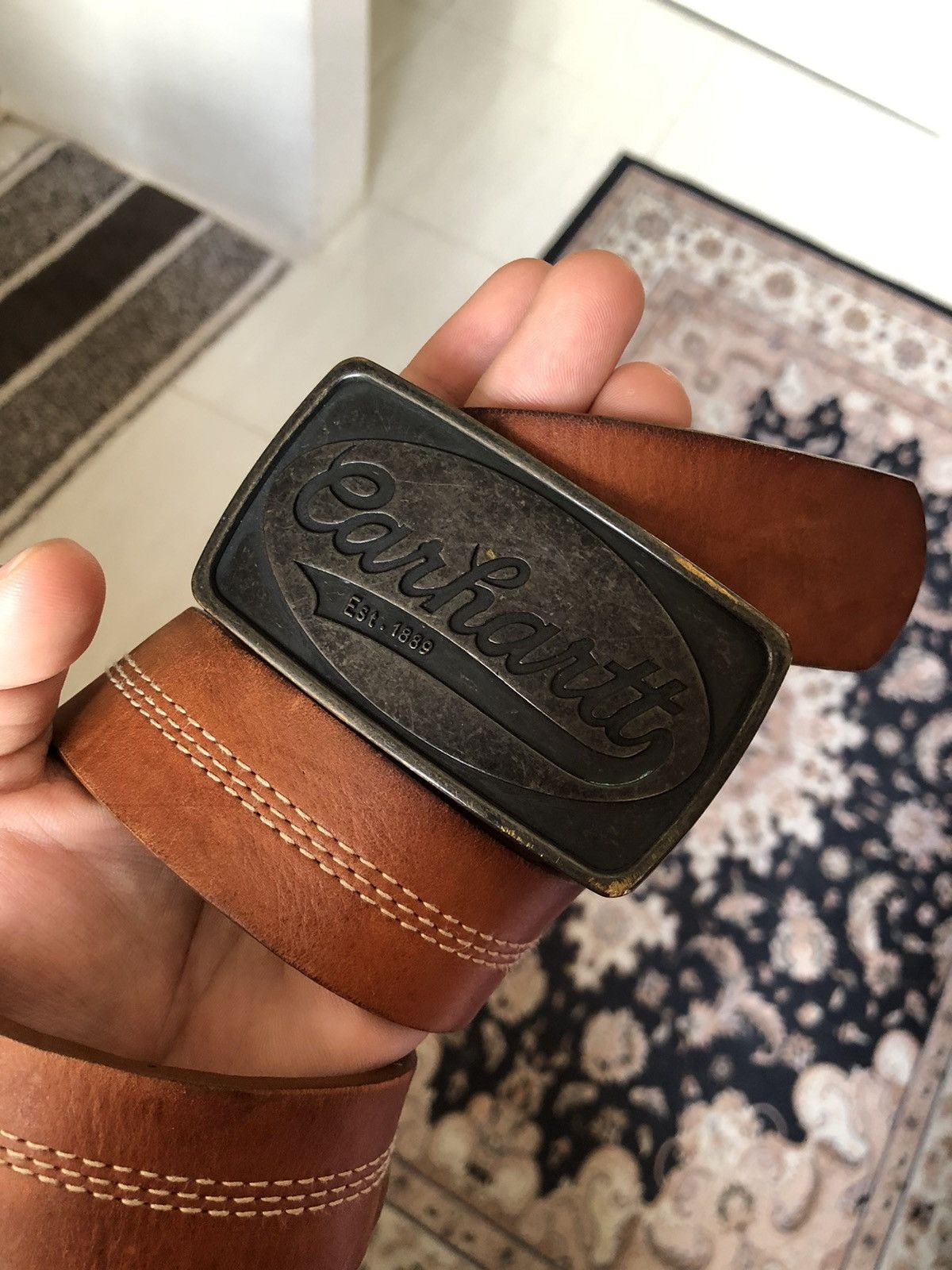 Carhartt Rare❗️Vintage Carhartt Buckle Spellout Leather Belt Size ONE SIZE - 5 Thumbnail