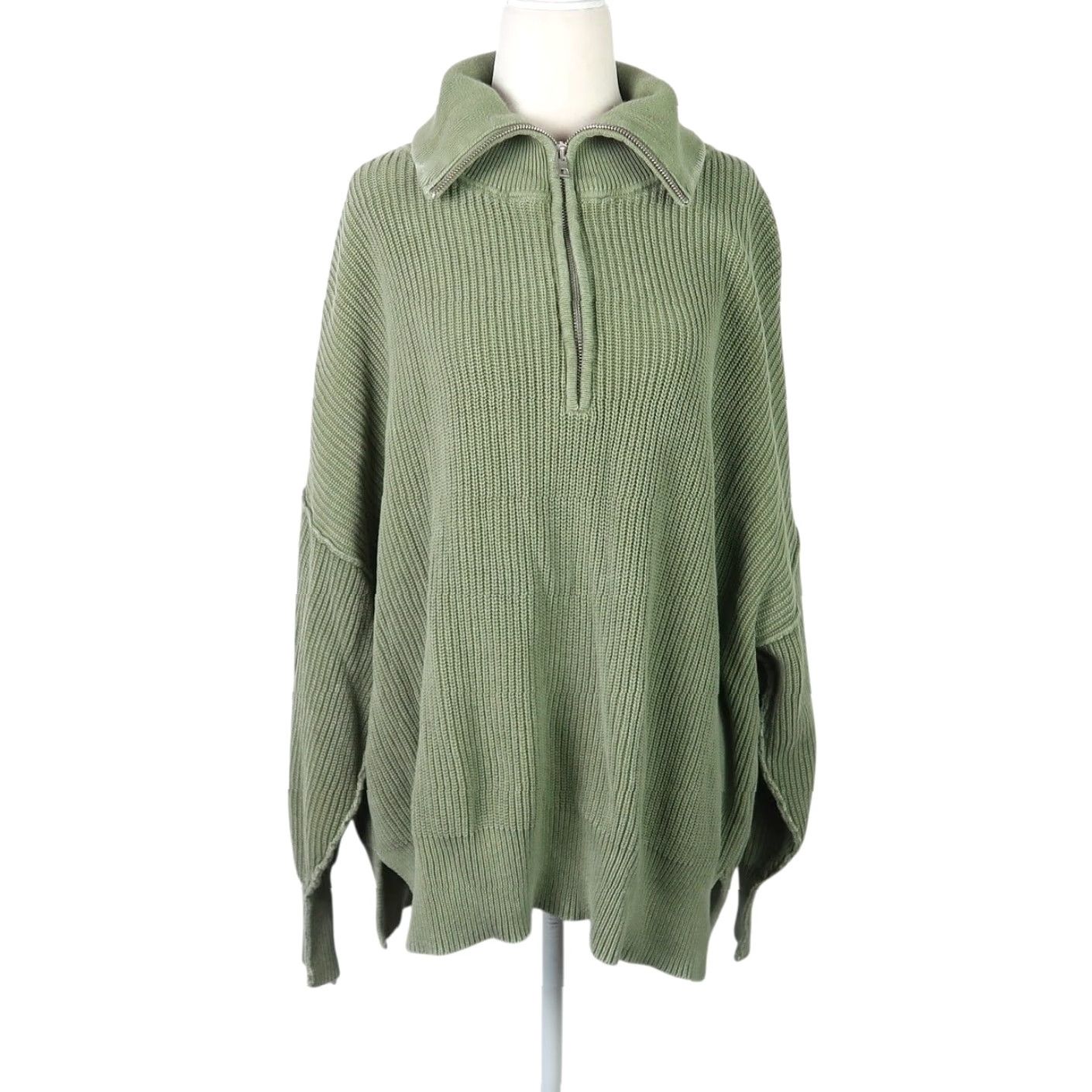 Vintage Aerie Beyond Quarter Zip Olive Green Cotton Knit Pullover Sweater S Size S / US 4 / IT 40 - 2 Thumbnail