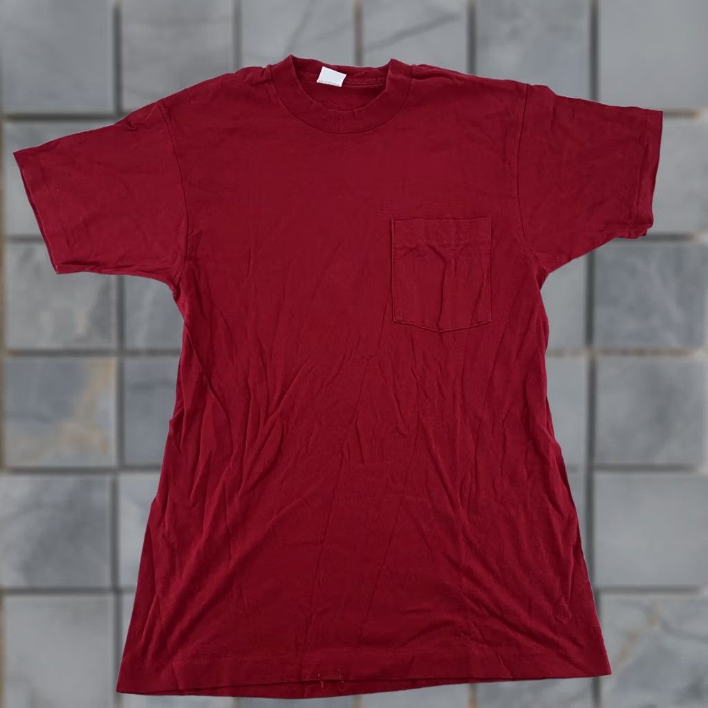 Fruit Of The Loom VINTAGE Fruit of the Loom Shirt Mens XS/S Tee Pocket Red Dark Blank USA 90s Crew Neck Short Sleeve Cotton Solid Size US XS / EU 42 / 0 - 1 Thumbnail