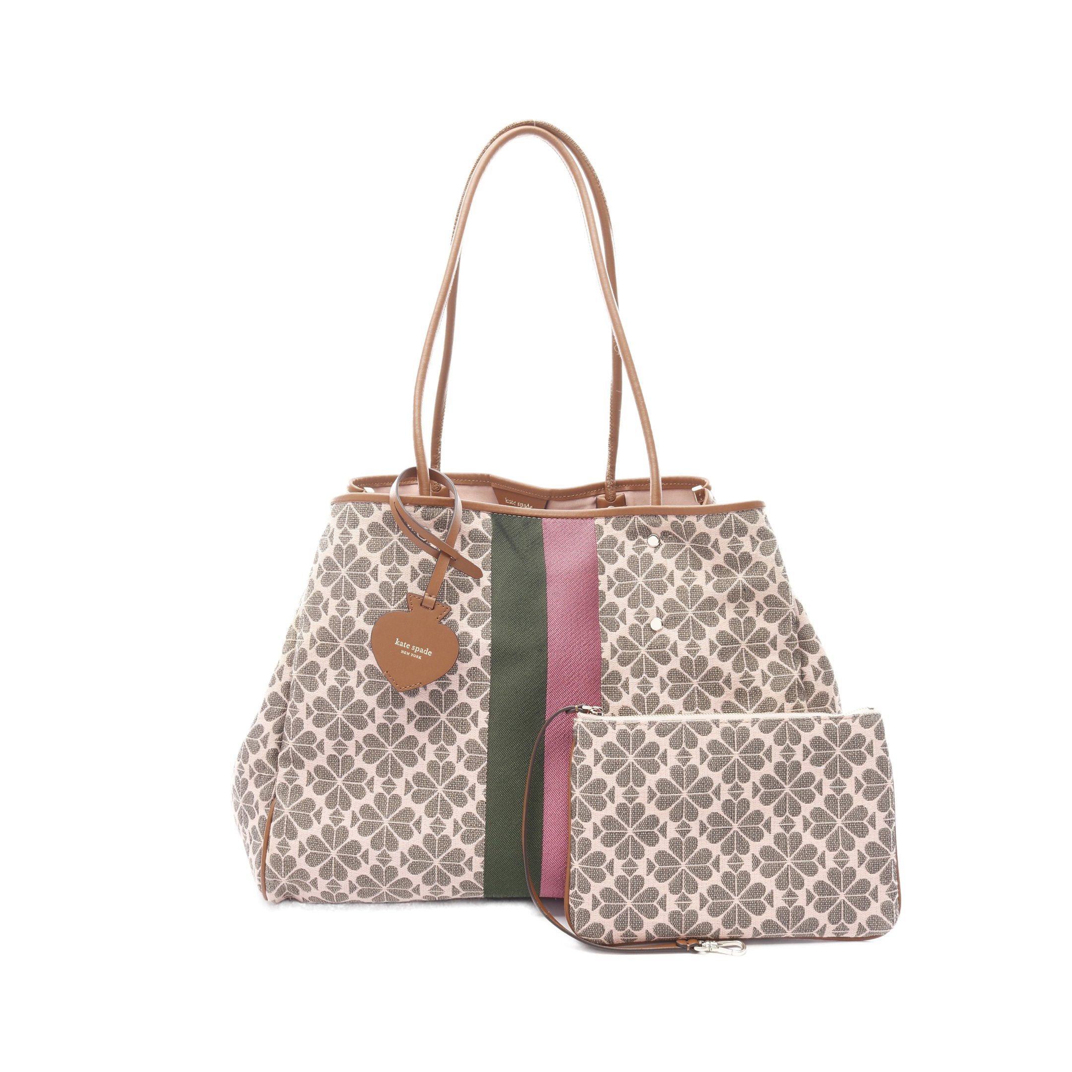 Kate Spade Spade Flower Stripe Shoulder Bag Tote Canvas Leather