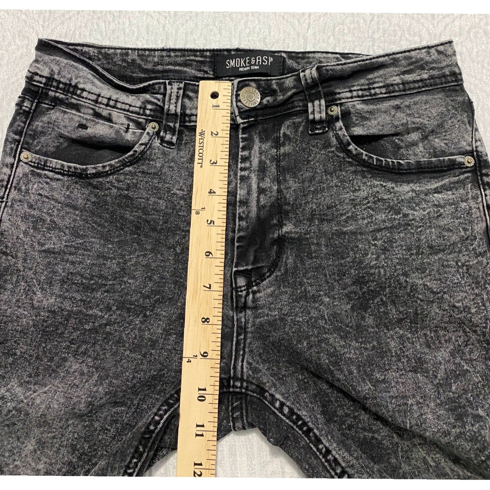 ASH SMOKE & ASH Denim Jeans Slim 30x30 Men Black Acid Wash Stretch Cotton Blend Jeans (Slim) Mens Size US 30 / EU 46 - 7 Thumbnail