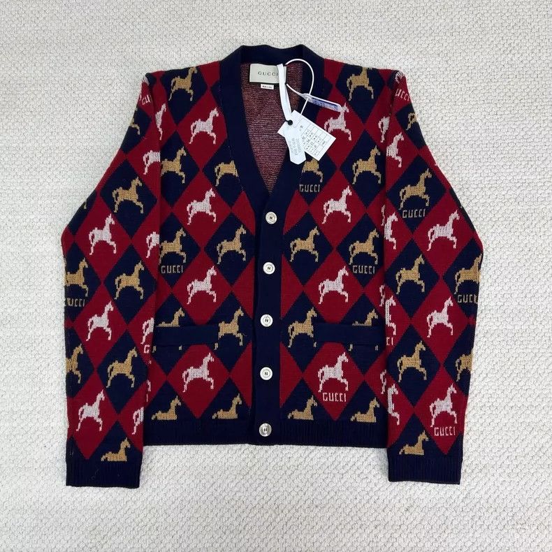 Gucci Gucci Red Horse Argyle Wool Cardigan - dmc Size US M / EU 48-50 / 2 - 1 Thumbnail