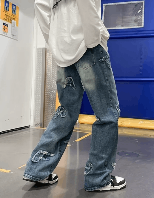 Japanese Brand × Jean American high street hiphop loose patch design washed jeans Size US 32 / EU 48 - 4 Thumbnail
